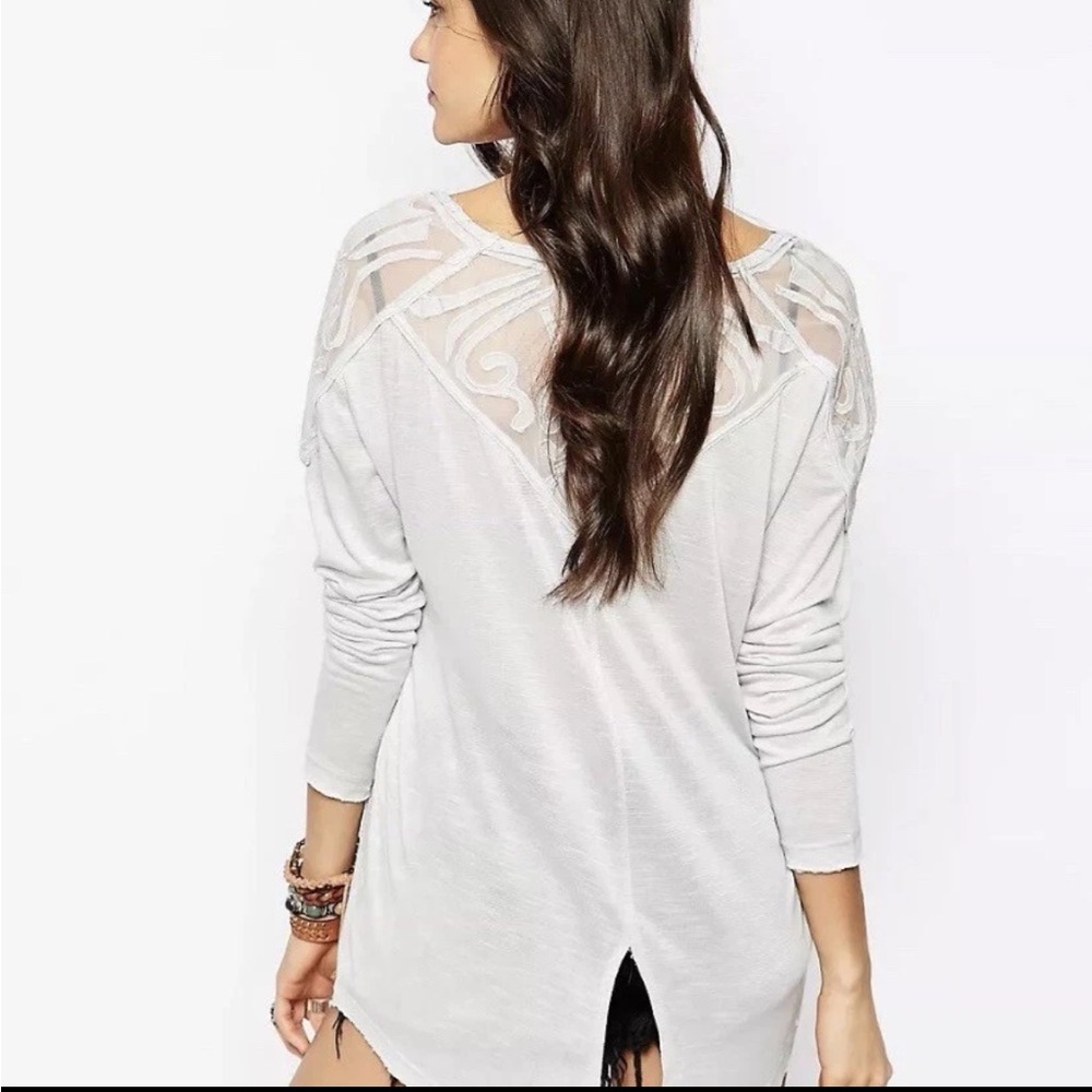Free people Long Sleeve Lace gatsby Top - Light Gray medium
